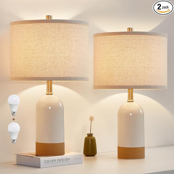 GyroVu 3 Color Temperature Small Table Lamp for Bedroom, Bedside Desk Reading Lamps, 21.5" Nightstand Ceramic Lamp for Kids Room, Living Room, Dorm, Home Office, Bulbs Included