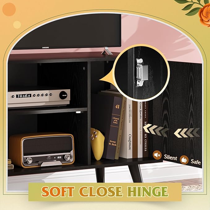 WLIVE TV Stand for 40 Inch TVs, Small Entertainment Center with Storage Cabinet, Mid-Century Modern TV Stands for Living Room and Bedroom, 32" TV Console, Black