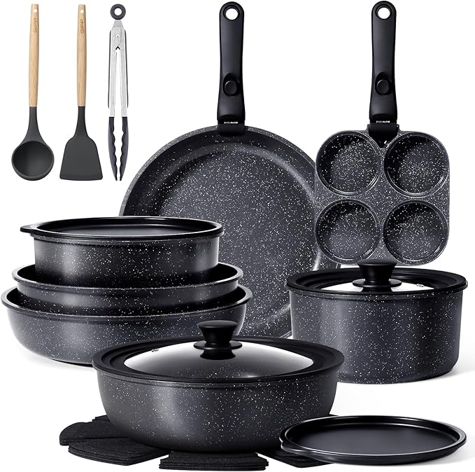 GiPP Ceramic Pots and Pans Set Non Stick, Nonstick Detachable Handle Cookware Sets, Healthy Non Toxic PFAS PFOA & PTFE Free, Dishwasher ＆Oven Safe, Induction Kitchen Pot and Pan, 21 Piece Grey