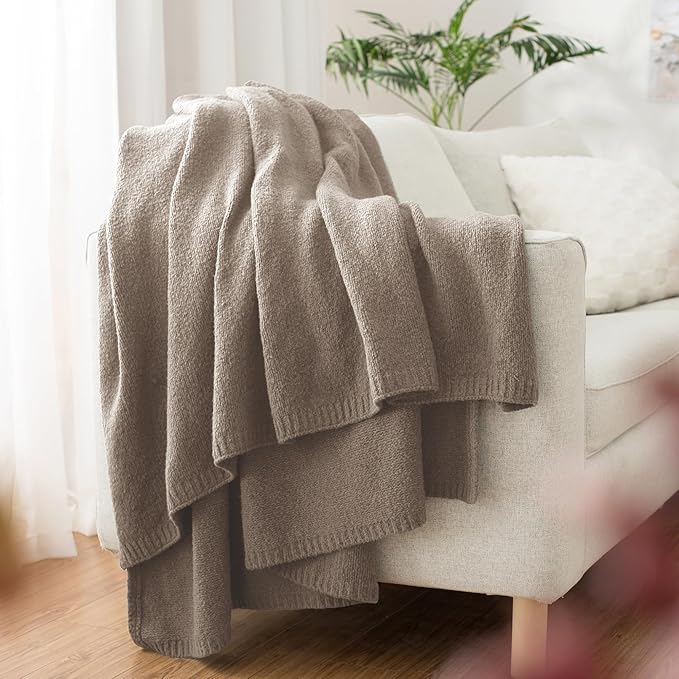 Carriediosa Wool Blend Knit Throw Blanket 60" X 80", 50% Recycled Polyester Soft Cable Knitted Fluffy Throws for Couch Lightweight Woven Blankets for Sofa Fuzzy Cozy Bed Cover, Taupe