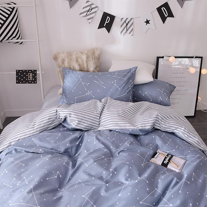mixinni Full Comforter Sets Men Modern Navy Blue Constellation Bedding for Boys Teen Girls Geometric Comforter Bed Fluffy, 1 Comforter and 2 Pillow Shams-Full Size