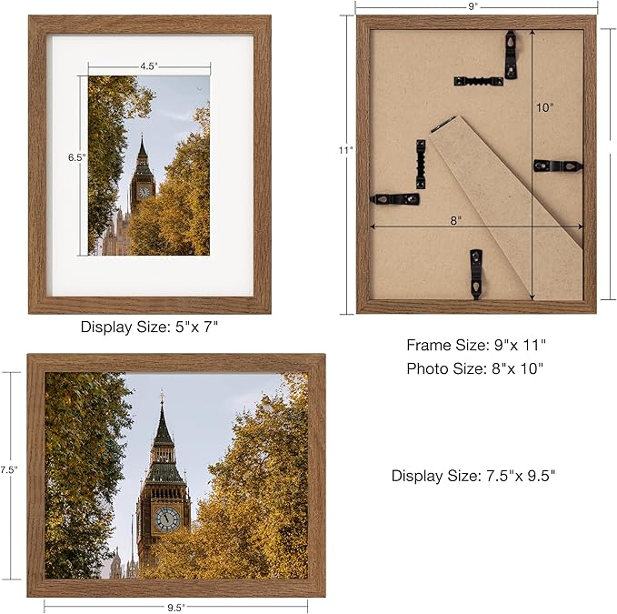 Axeman Solid Oak Wood Frame With Mat - 8x10, Plexiglass & Hanging Hardware Included - Walnut, 3 PCs