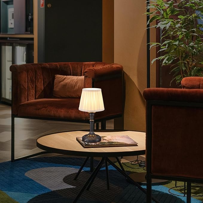 KDG Cordless Portables Table Lamp Set of 2, LED Fabric Shade Small Desk Lamps, 4000mAh Battery Powered Lighting, 2700K Stepless Dimmable Light for Living Room, Dining Room, Bedroom (Mottled Silver)