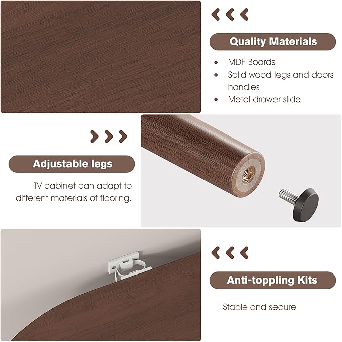 Alohappy 59" Mid Century Modern TV Stand with Charging Station, 32" Tall Farmhouse Curved Edge Media Console Table with Drawer and Shelf, Fluted Entertainment Center for Living Room, Bedroom Walnut