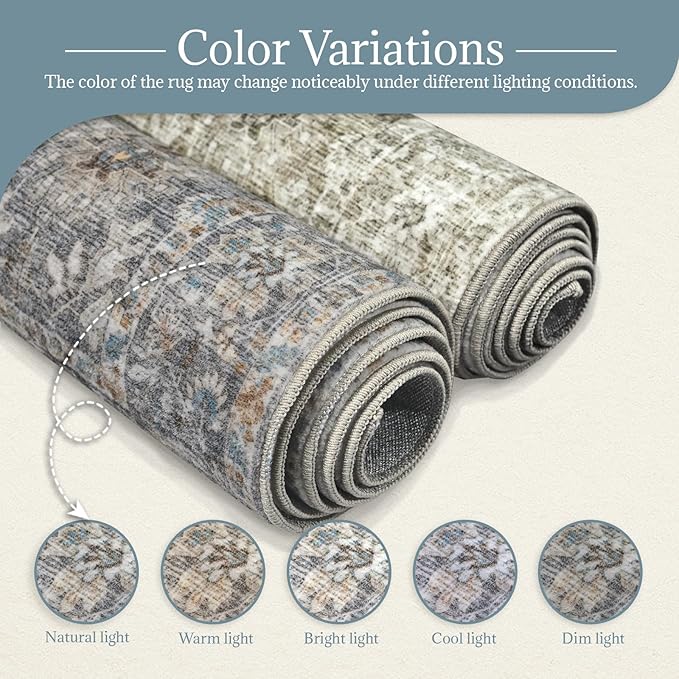 Washable 2'x3' Non Slip Rug Vintage Soft Low Pile Lightweight Boho Area Rugs for High-Traffic Areas (Entryway, Kitchen, Hallway), Farmhouse Decor