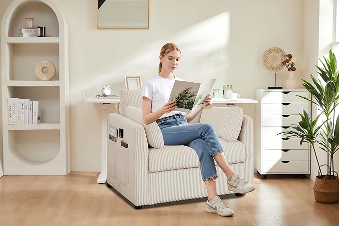 Accent Chair Set of 2 Living Room Chairs in Corduroy Fabric,Reading Chair Sofa couches for Apartment Bedroom and Small Spaces. (Beige, 2 Chairs)