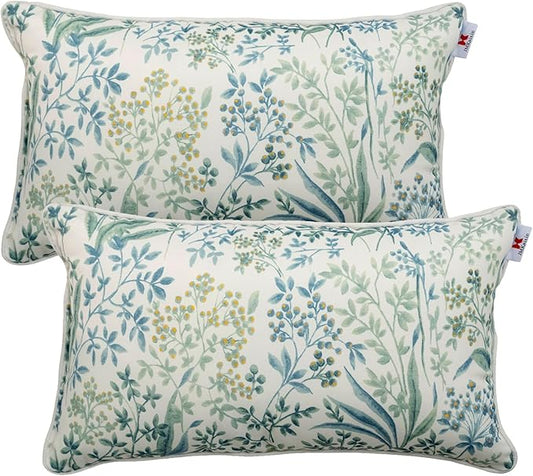 Pack of 2 Patio Lumbar Pillows, 12"x20" Fade Resistant Outdoor Waterproof Lumbar Pillow with Inners, Decorative Garden Lumbar Cushions for Home Patio Terrace Sofa Use