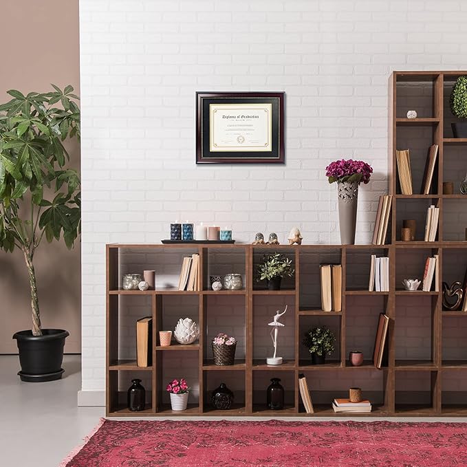 GraduatePro 8.5x11 Diploma Frame with Black Over Gold Mat or Display 11x14 Document Without Mat, CPA License Frame, UV Protection Acrylic, Mahogany with Gold Beads