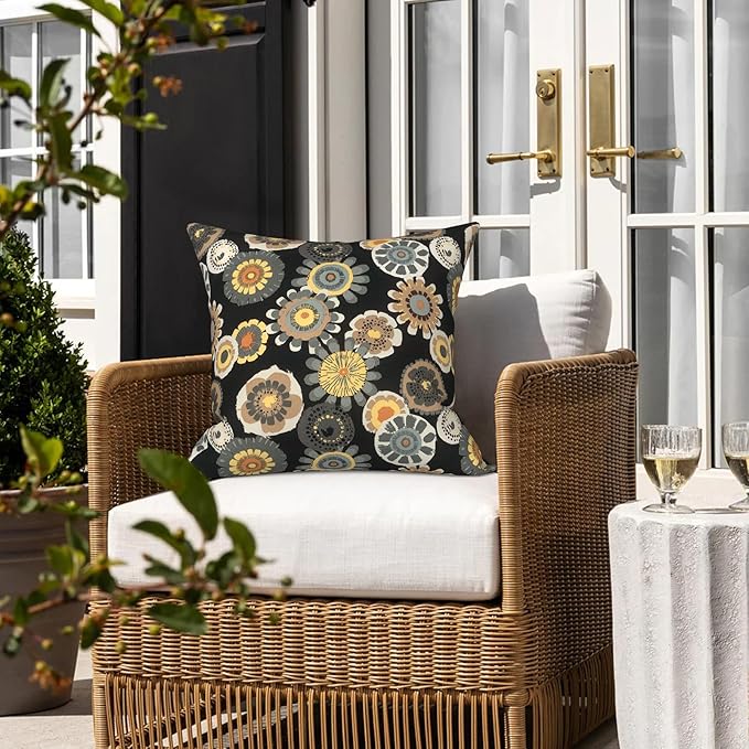 LVTXIII Outdoor Throw Pillows, Decorative Throw Pillows with Inserts, 20"x20" Square Pillows for Bed, Couch, Sofa and Patio Furniture, Set of 2, Black Yellow Crosby