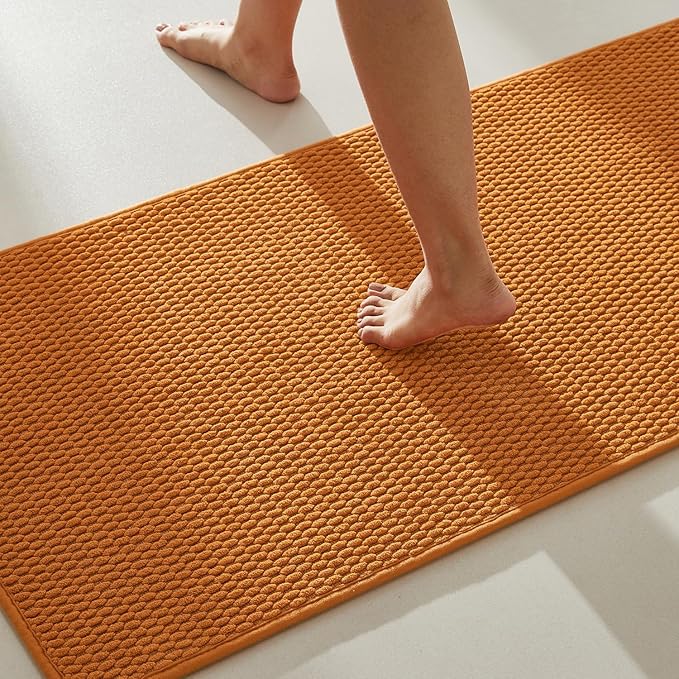 Bathroom Runner Rug, Long Bath Mat Washable Thin Quick Dry Low Pile Bathroom Runner Rugs 24 x 60 Non Slip, Orange 24"x60"