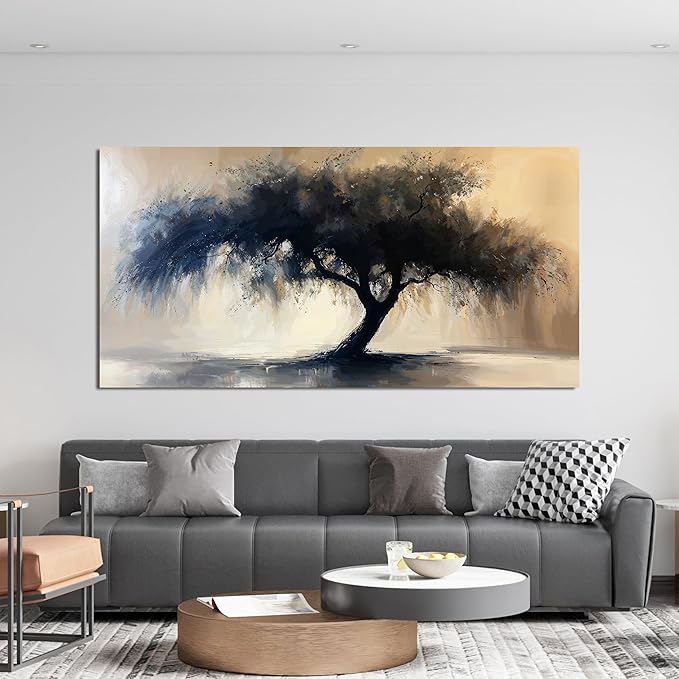Abstract Wall Art Decor Modern Large Canvas Art Wall For Living Room Black Tree Of Life Wall Art Black Abstract Minimalist Wall Art Canvas Prints Art Work For Home Kitchen Office Wall Decor 24" X 48"