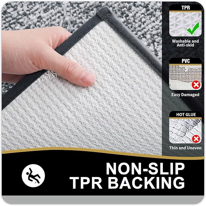 OLANLY Bathroom Rugs 47x20, Extra Soft and Absorbent Microfiber Bath Mat, Non-Slip, Machine Washable, Quick Dry Shaggy Bath Carpet, Suitable for Bathroom Floor, Tub, Shower (Runner, Dark Grey)