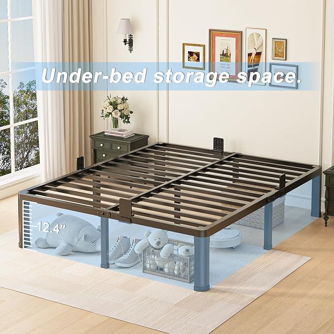14 inch Full Size Bed Frame with Round Corner Legs Mattress Slide Stopper,3500 lbs Heavy Duty Metal Platform,Steel Slat Support,No Box Spring Needed,Easy Assembly,Noise Free