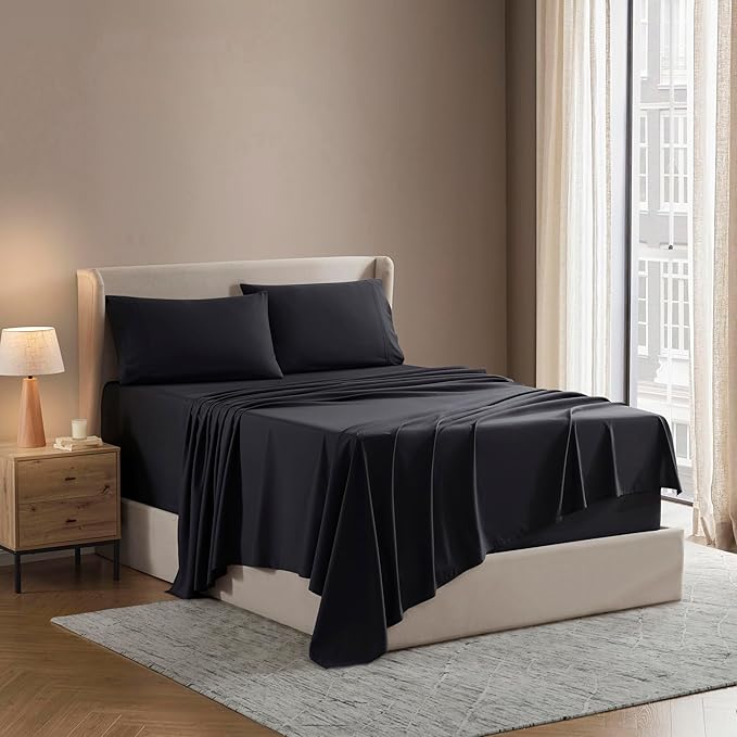Nestl California King Sheet Set - 1800 Ultra-Soft Microfiber Cal King Bed Sheets - Double Brushed - Deep Pockets - Easy Fit - 4 Piece Set - Bed Sheets (California King, Black)