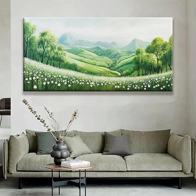 Tsomzxng Canvas Art Wall Decor Natural Green Wall Art Prints Mountain Wilderness Landscape Large Size Artwork For Living Room Bedroom Kitchen Office Decor 29"×58" Ready to Hang