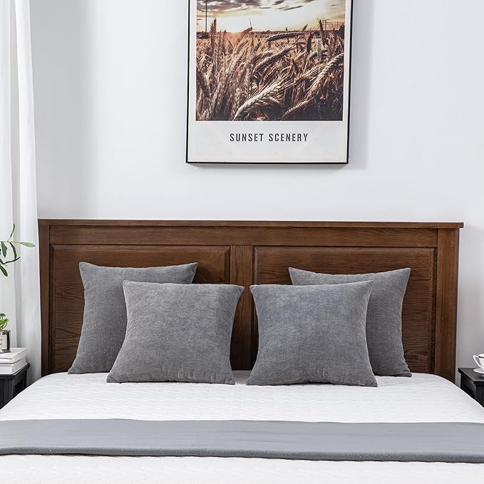 GAWAMAY Decorative Square Throw Pillow Covers 18"x18" Inch Set of 4, Super Soft Chenille Pillows Cover Fall Pillowcase for Living Room Bedroom Sofa Couch Cushion Cover Grey 45x45cm (No Insert)