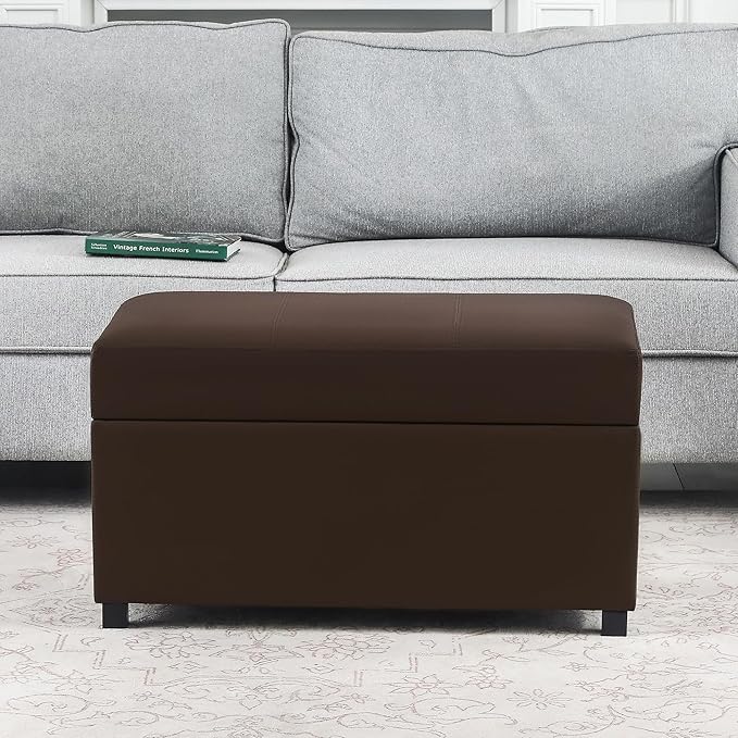 Asense Storage Ottoman Bench –32 Inch Stylish Compact Design with Storage, Extra Seating & Modern Leather Appeal for Living Room, Bedroom， Entryway， Espresso Brown