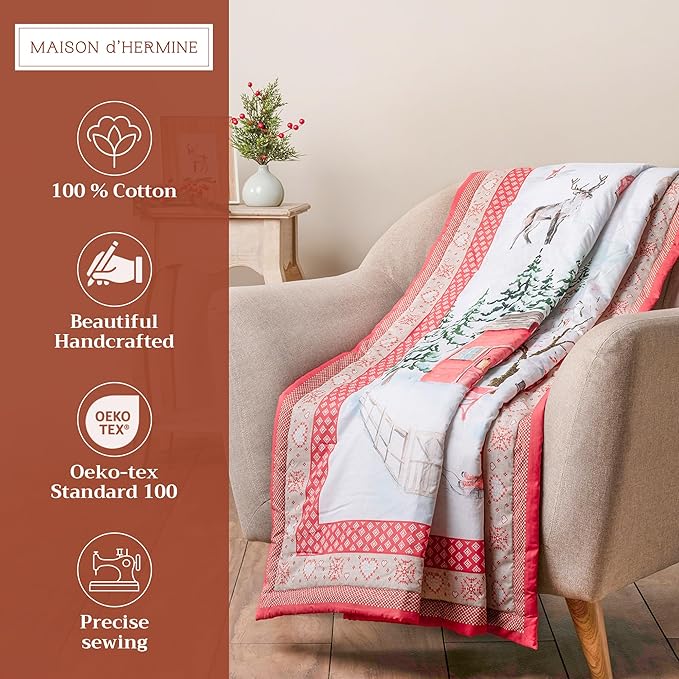 Maison d' Hermine Throw Blanket for Couch Lightweight Soft Warm Breathable Cotton Throw Blankets for Bed Girls Boys Women Men Gifts Sofa Travel Living Room Chair Bedding (50"x60", Rural Christmas)
