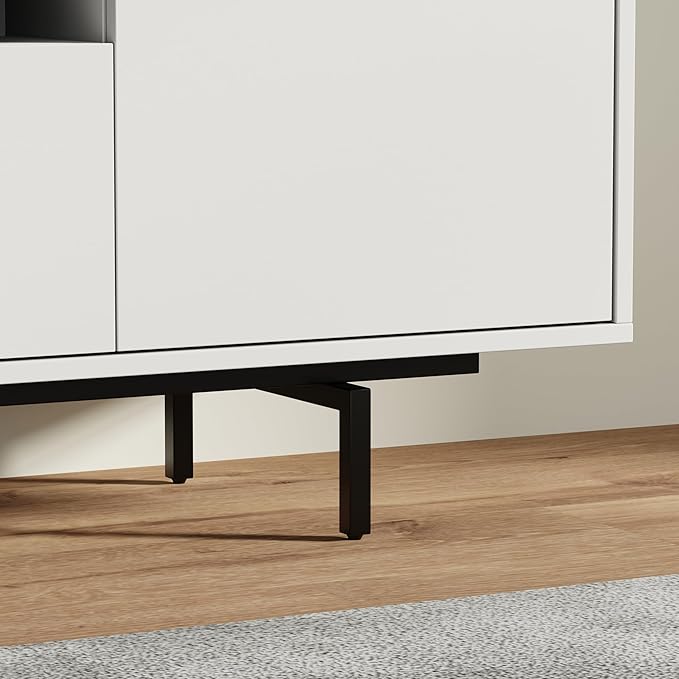Norrhaus 75-Inch Modern TV Stand – White Finish, 26-Inch Height, No Tools Assembly Technology, Storage Cabinets with Center Channel Speaker Shelf, Mid-Century Modern Design