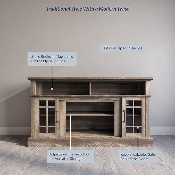BELLEZE Traditional 58 Inch Rustic Wood TV Stand & Media Entertainment Center Console Table for TVs up to 65 Inches with Open Storage Shelves & Cabinets - Astorga (Ashland Pine)