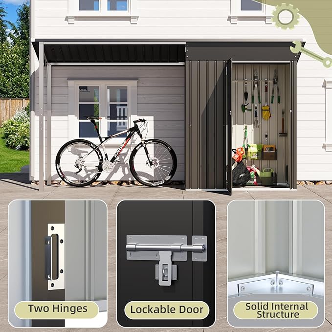 AECOJOY Outdoor Open-Sided Metal Storage Shed, 3x5 Sheds & Outdoor Storage with 15 Sq. Ft Covered, 5' x 3' Small 2-in-1 Tool Shed with Attached Hardtop Metal Pergola Gazebo