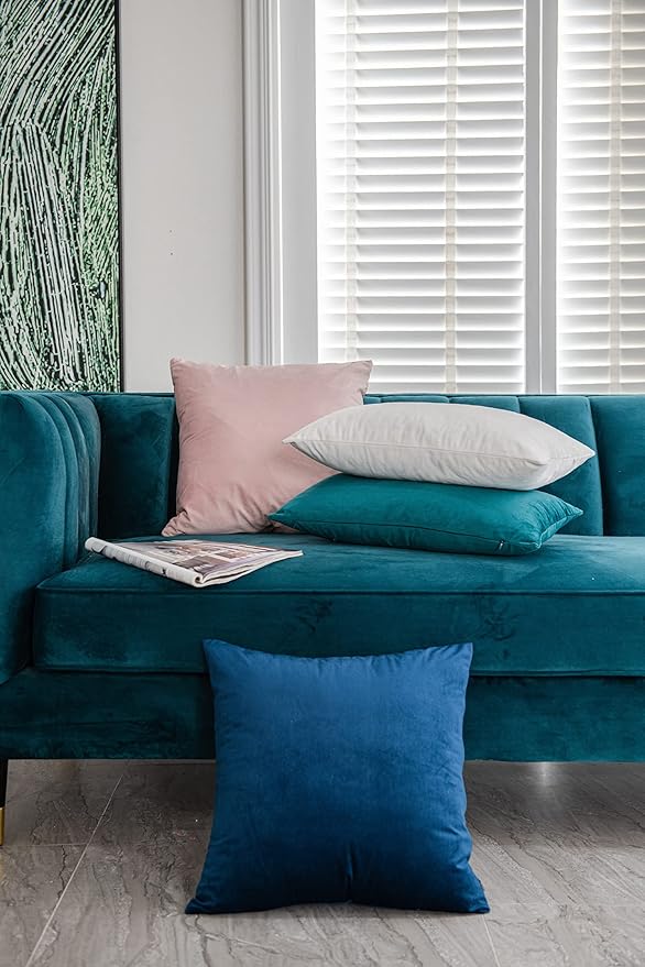 DEZENE 20x20 Throw Pillow Covers Pink: 2 Pack Cozy Soft Velvet Square Decorative Pillow Cases for Farmhouse Home Decor