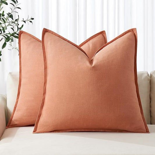 MIULEE Decorative Linen Euro Sham Pillow Covers 24x24 Coral Boho Farmhouse Neutral Couch Throw Pillows for Bed Pack of 2 Accent Modern Pillowcase Summer Sofa Livingroom Home Decor