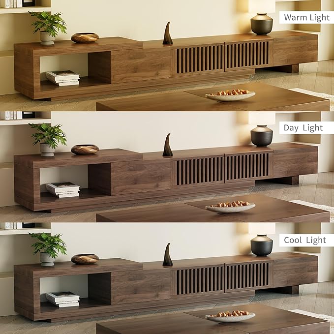 Mid-Century Modern Extendable 78.5"-105" TV Stand for TVs up to 70"-100",Entertainment Centers with 2 Drawers and 2 Storage Units, for Living Room,Bedroom,Walnut