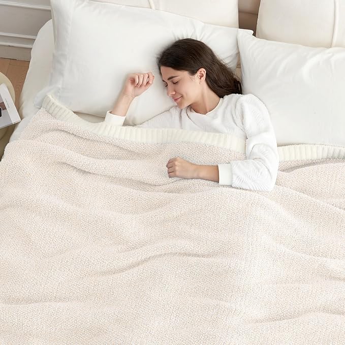 Snuggle Sac Ultra Soft Ivory Bedding Blanket Twin XL, Warm Fluffy Microfiber Blankets for Bed, Living Room, Oversized Bed Blanket Dupes, Heather Ivory, 66x90 inches