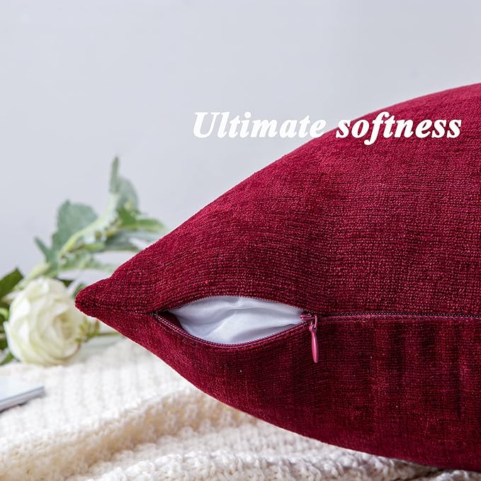 GAWAMAY Decorative Square Throw Pillow Covers 18"x18" Inch Set of 2, Super Soft Chenille Pillows Cover Fall Pillowcase for Living Room Bedroom Sofa Couch Cushion Cover Burgundy Red 45x45cm
