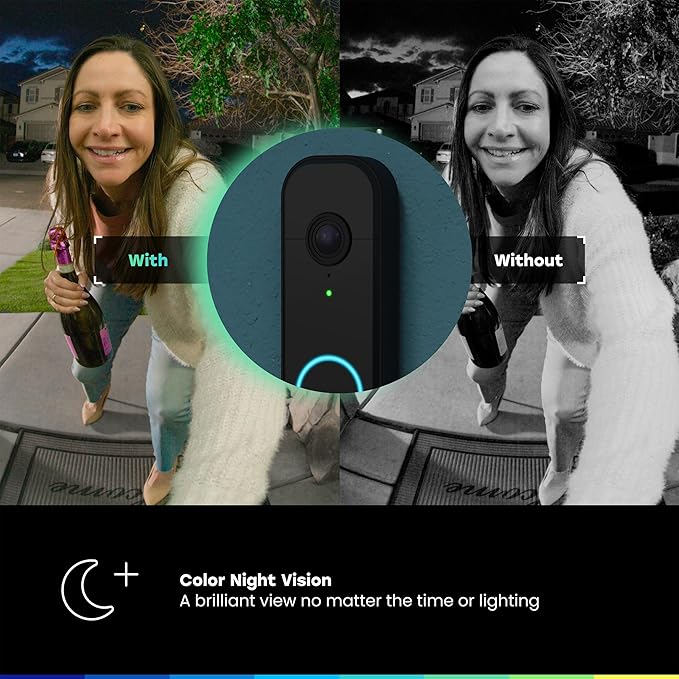 CHAMBERLAIN myQ Video Doorbell | 2K Camera, Battery/Wired, Color Night Vision, Live View with 2-Way Talk, Motion Detection & Real-Time Alerts, 150 Deg Wide View, Black