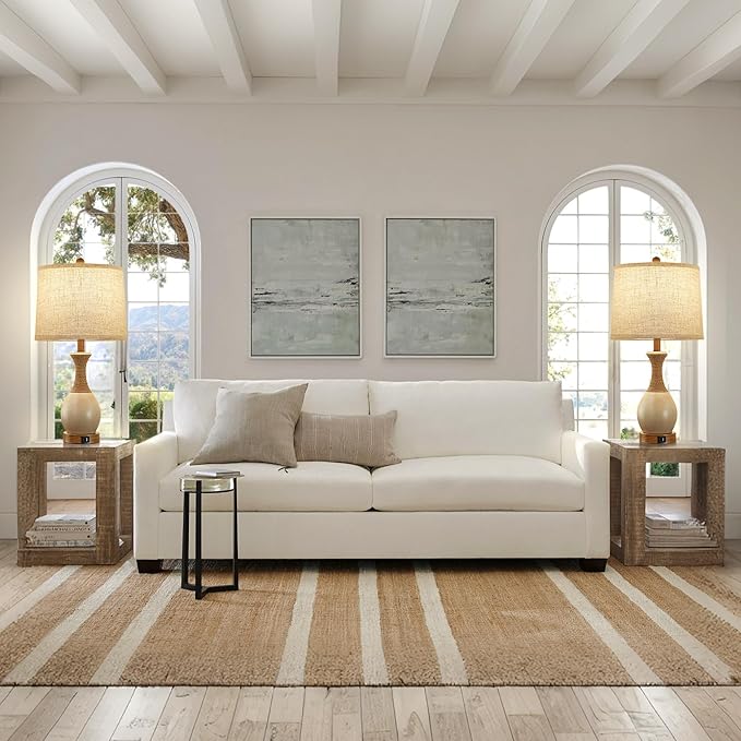 Table Lamp for Bedroom Set of 2 - Bedside Table Lamps with 3 Color Temperatures - Boho Rattan Lamps for Nightstand with USB A+C Charging Ports Farmhouse Living Room Lamp Bulb Included