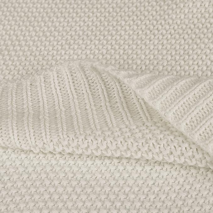PiccoCasa 100% Cotton Knit Blanket Twin Size,Solid Lightweight Decorative Throws and Blankets,Soft Knitted Throw Blanket for Sofa Couch, Beige 60" x 78"