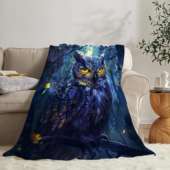Fantasy Owl Throw Blanket - Soft, Warm & Cozy Fleece for Couch, Sofa, Bed - 50"x40" - Animal Blanket for Girls, Boys, Women, Men, Kids, Adults