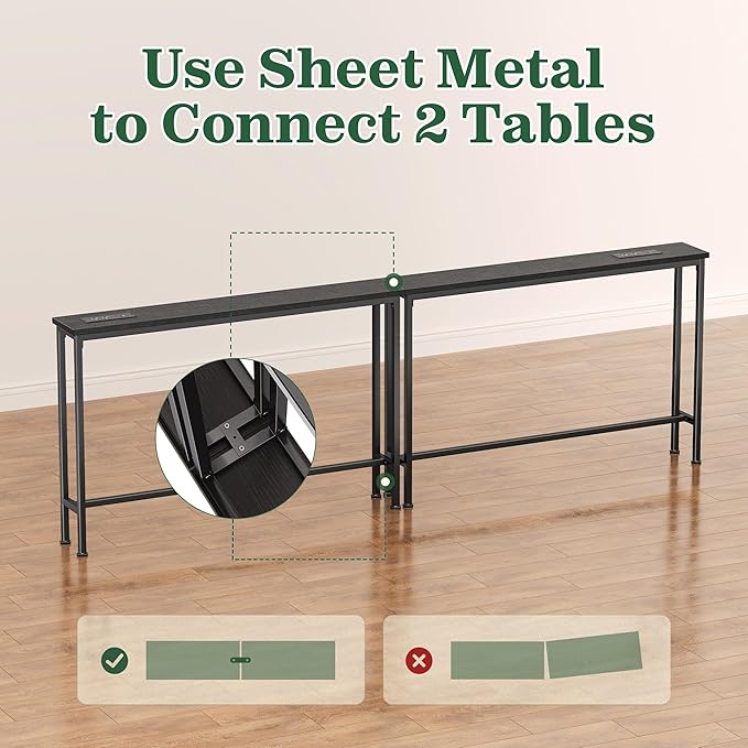 SUPERJARE 5.9 Inch Narrow Console Table with Outlet, Sofa Table Set of 2, Total Length 78'', Behind Couch Table, Long Entryway Tables with Charging Station, for Living Room, Hallway, Black