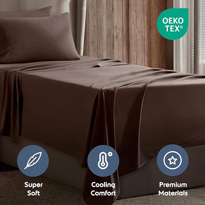 Nestl Twin XL Sheet Set - College Dorm Size - Luxury 1800 Ultra-Soft Microfiber Twin Extra Long Bed Sheets - Deep Pockets - Easy Fit - Extra Soft - 3 Piece Set (Twin XL, Chocolate Brown)