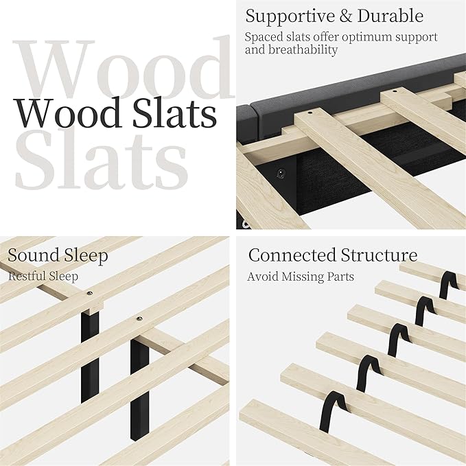 Yaheetech Full Bed Frame Upholstered Platform Bed with Wing Side Tufted Headboard/Sturdy Wooden Slat Support/No Box Spring Needed/Mattress Foundation,Dark Gray Full Bed