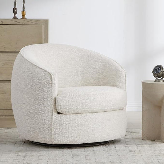 CHITA Swivel Barrel Chair, Modern Comfy FSC Certified Upholstered Boucle Accent Chair for Living Room, Fully Assembled, Cream