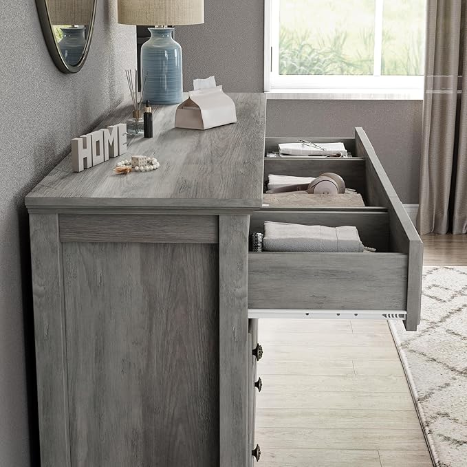 LGHM Long Dressers for Bedroom, Large 9 Drawers Dresser, Chests of Drawers TV Stands, Sturdy and Stable Storage Organizer - Thick Support Legs Design, 6" Deep Drawer for Bedroom,Living Room, Gray