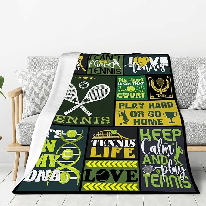 banonaty Tennis Blanket Sport Throw Blanket Cozy Fleece Flannel Plush Bedding Tennis Gifts for Women Men Lover Coach Boys Girls Youth Adult Stuff Plush for Couch Sofa Bed Decor 40"X50"