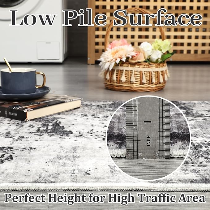 4x6 Modern Abstract Rugs Stain Resistant Carpet Ultra Soft Indoor Floor Cover Accent Rug Machine Washable Low Pile Thin Rug for Living Room Bedroom Dining Room, Green