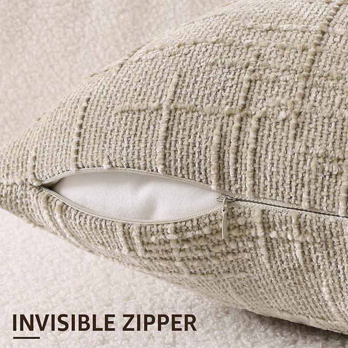 decorUhome Fall Light Brown Chenille Throw Pillow Covers 12x20 Set of 2 Thick Textured Slubby Couch Pillow Covers Farmhouse Accent Modern Neutral Decorative Pillow Cases for Bed Sofa Living Room