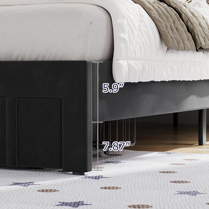 VECELO Twin Size Bed Frame with Storage Drawer, Heavy-Duty Platform Bedframe with Headboard & Strong Wooden Slats Support, No Box Spring Needed, Black