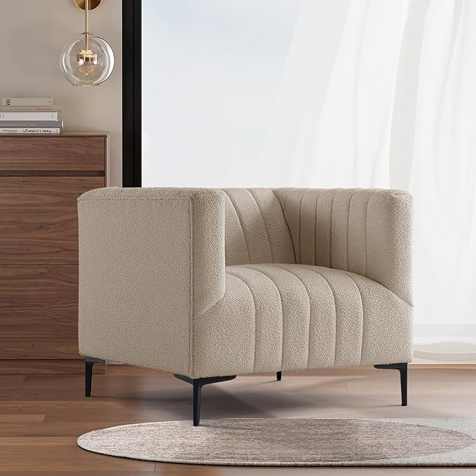 Get Set Style Modern Accent Single Sofa Chair with Arms,Tufted Bouclé Upholstered Comfy Reading Sofa with Arm,Thick Seat Cushion Chair for Living Room Bedroom Study Studio Lounge, Taupe