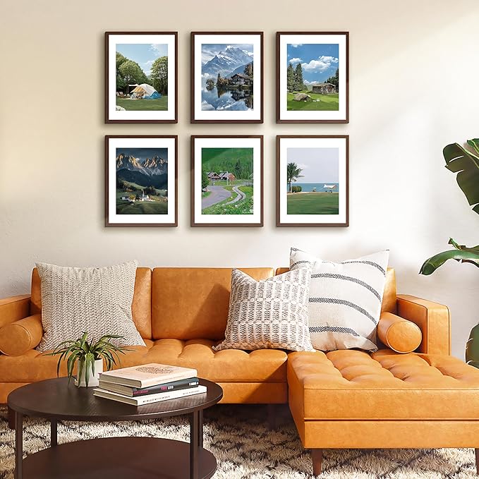 FIXSMITH 11x14 Picture Frame Set of 2, Photo Frame with HD Plexiglass, Display Pictures 8x10 with Mat or 11x14 Without Mat, Brown Picture Frames Collage Wall Decor, Gallery Wall Frame