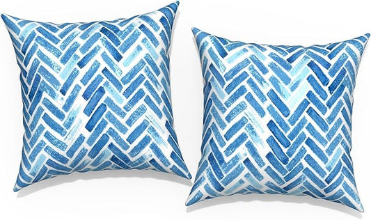 Outdoor Throw Pillow Covers 18”x18”, Decorative Pillow Covers for Patio Furniture, Modern Cushion Cases for Garden Couch Home Sofa Bed Office Chair, Pack of 2, Blue Bricks