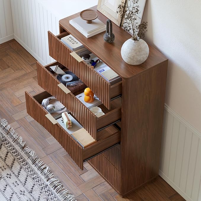 Fluted 5 Drawers Dresser, 47" Tall Wooden Dressers Storage Organizer,Modern Chest of Drawers for Bedroom with Deep Storage, Living Room,Entryway, Walnut