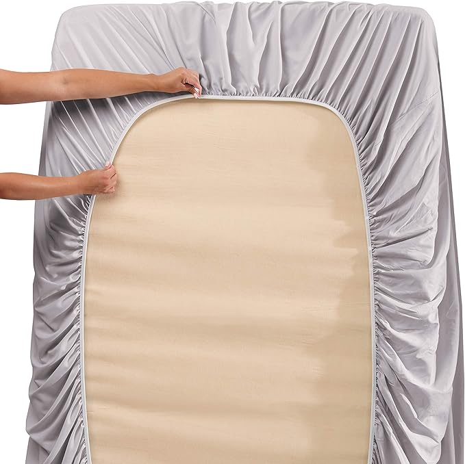 Nestl Split King Sheet Set - 1800 Ultra-Soft Microfiber Bed Sheets - Double Brushed - Deep Pockets - Easy Fit - 5 Piece Set - Bed Sheets & Pillowcases (Split King, Grey Lavender)