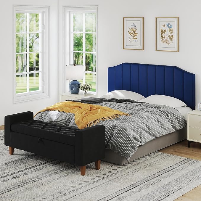 King Size Headboard Only, Velvet Upholstered Headboard King/California King Size Wall Mount and Bed Frame Mount, Featuring High-Density Sponge Padding Easy Assembly Comfort Style-Navy Blue
