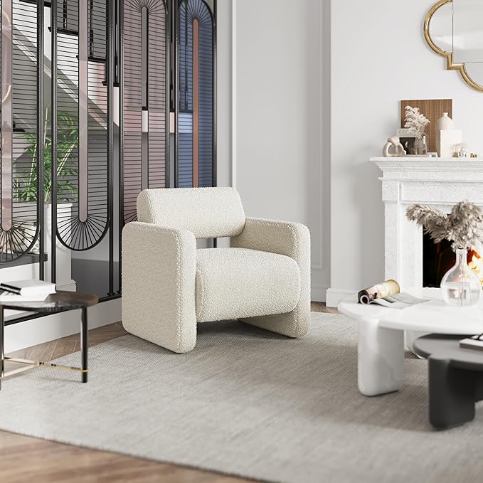 Accent Chair, Modern Armchair, Lamb Fabric Upholstered Comfortable Single Sofa with Backrest for Living Room, Bedroom, Reception Room, Waiting Room, Office (Beige)